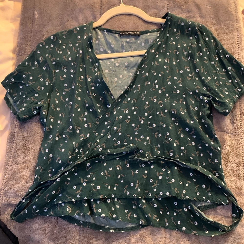 Brandy Melville green floral wrap top